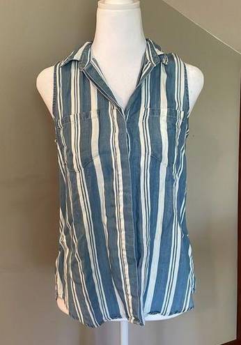 Harper  Sleeveless Striped Chambray Button Up Top Extra Small