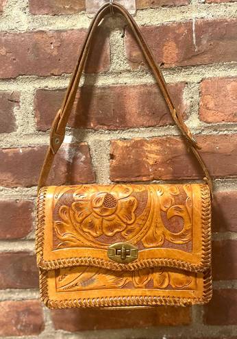 Vintage Tooled Leather purse Tan