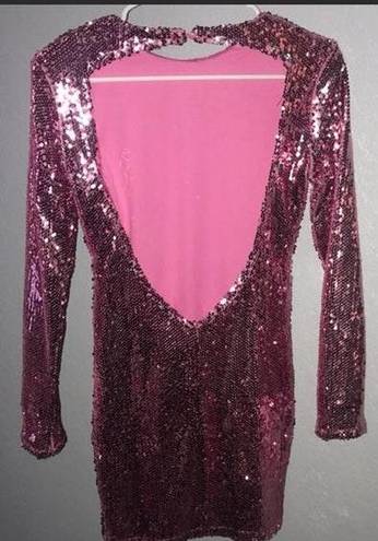 Revolve Long Sleeve Pink Sequin Mini Dress