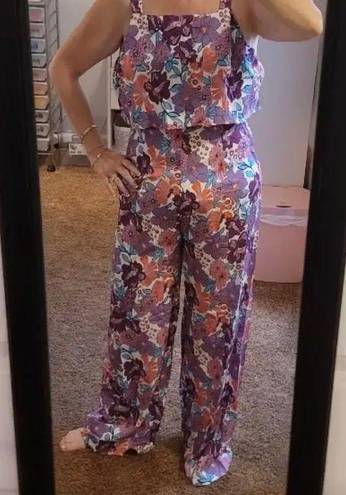 Floral Print Jumpsuit Purple Size XL