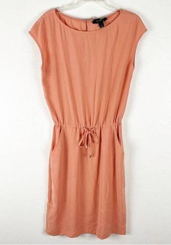 St. John  Peach Elastic Drawstring Waist Side Pocket Cap Sleeves Dress, Size 6