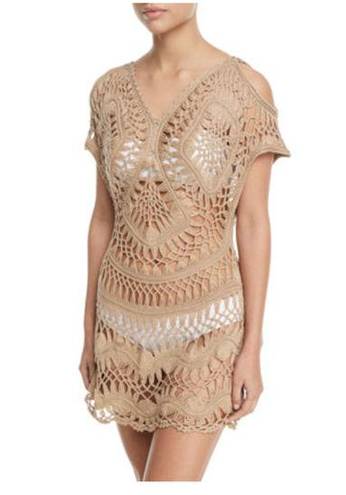 PilyQ  Crochet Cover Up Dress Brown Cold Shoulder Cover-Up Women's Size XS/S
