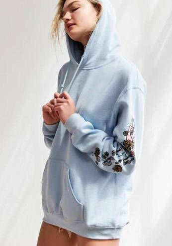 Silence + Noise  Skeleton Flower Hoodie Sweatshirt Light Blue Size Medium