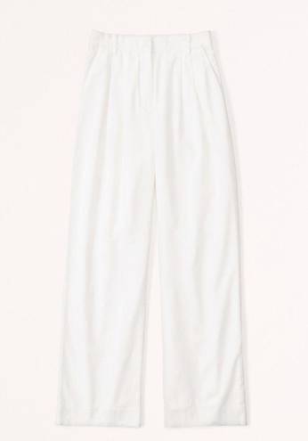 Abercrombie & Fitch Abercrombie Linen-Blend Tailored Wide Leg Pant in White