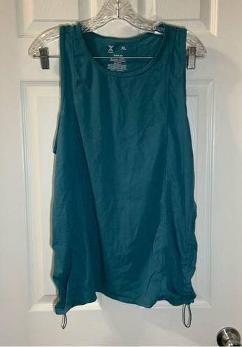 Xersion  Teal Scoop Neck Sleeveless Ruched Side Quick-Dri Tank XL