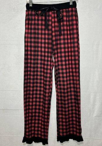 Simply Southern  Pajama Pants Red Black Check Lounge Ruffle Hem Sz M (28x29)