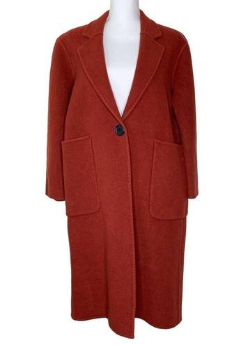 Becken Sienna Long Lapel Felted Wool Oversized Coat Rust Terracotta Red