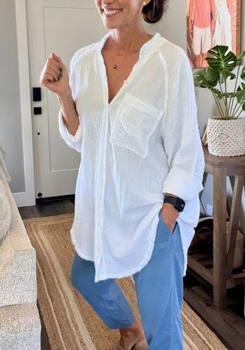 Aerie  Pool To Party Cover Up White Size XXS Button Up Tunic Oversized Fray Hem