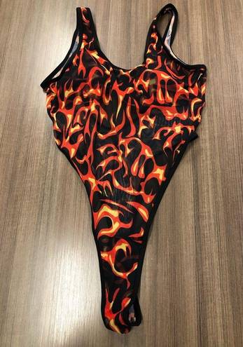 One Piece Hot Flames Sexy Sheer Thong Bodysuit/