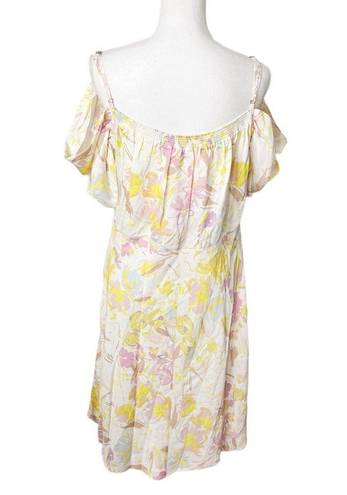 Ted Baker  Camily Cowl Front Satin Mini Dress Floral Cold Shoulder Size US 14