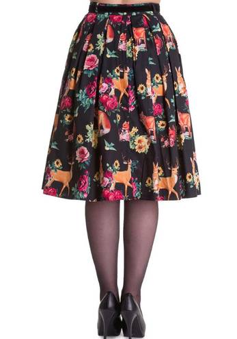 Hell Bunny  Hermeline Flare Pleated Floral Animal Skirt Size Medium‎ Black Retro