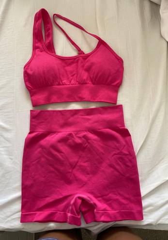 SheIn Athletic Hot Pink One Shoulder Set