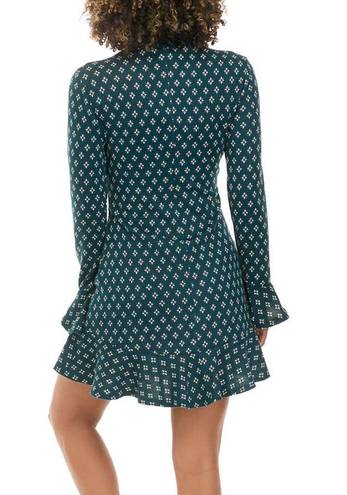 Bebop 70s Retro Look Bell Sleeve Flared Hem Dress Long Sleeve Knit Green Floral Small