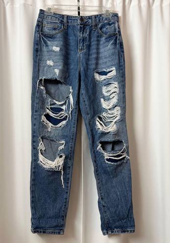 Cello High Waisted Ripped Blue Jeans Distressed Straight Leg Denim Jeans Size 5