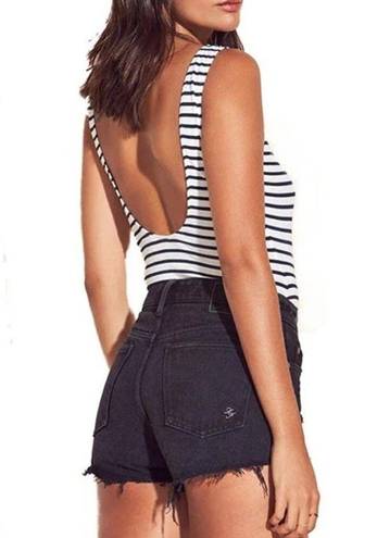 Lovers + Friends  Allie Tank Top Striped Lace Up Bodysuit Navy Blue White Small