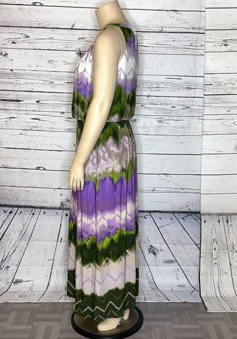 Dress Barn  Woman Size 16 Purple & Green Chevron Stripe High-Neckline Maxi Dress