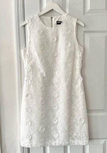 Karl Lagerfeld  White Lace Knee Length Sheath Dress 3D Applique Floral Design 8