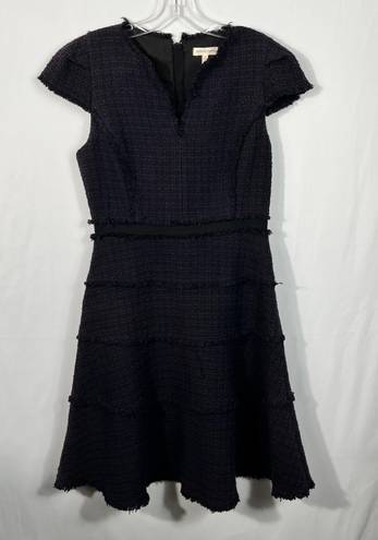 Rebecca Taylor Deep Purple Tiered Tweed Knit Fit & Flare Cap Sleeve Dress 6