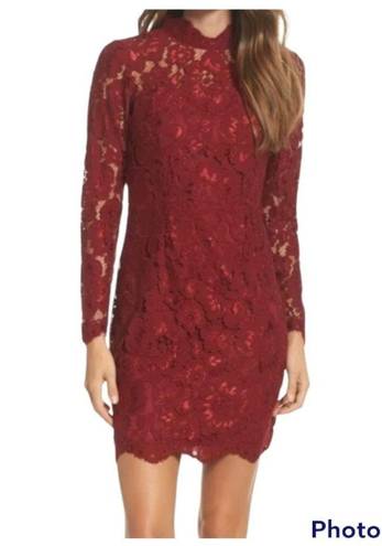 Betsey Johnson  Red floral lace dress women’s size 12 NWT long lace sleeves