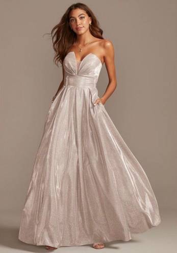 Betsy and Adam  Glittery Silver Strapless Ball Gown Dress