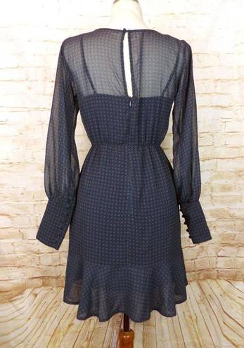 Bailey 44 Brandi Chiffon Dress Womens S Blue Medallion Print Long Sleeve Sheer