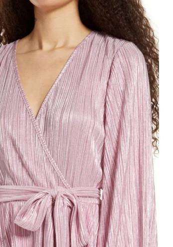 Bardot 💕 Bellissa Long Sleeve Faux Wrap Dress Sorbet Pink Metallic Shine XL NWT