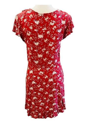 American Eagle  Red Floral Wrap Dress Medium