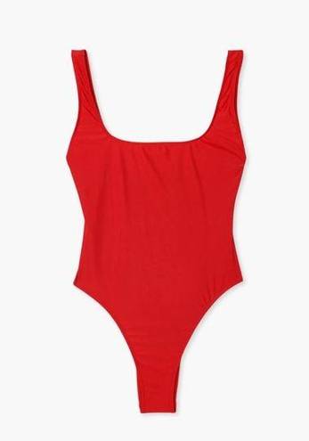 Boohoo Square Neck One Piece Red Swimsuit Size 10