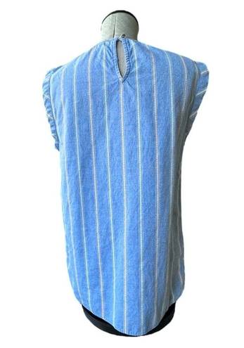 Draper James  Popover Blue Oxford Stripe Cotton Chambray Sleeveless Top Small