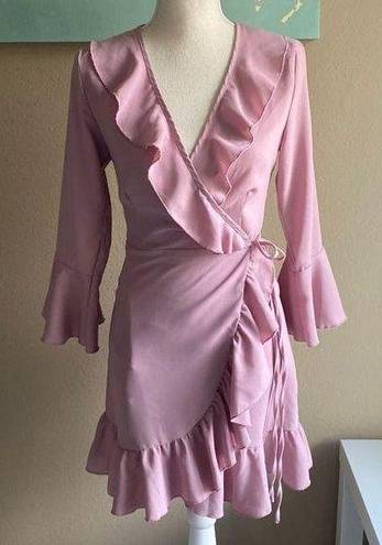 Pretty Little Thing Size 4 mauve ruffle wrap dress