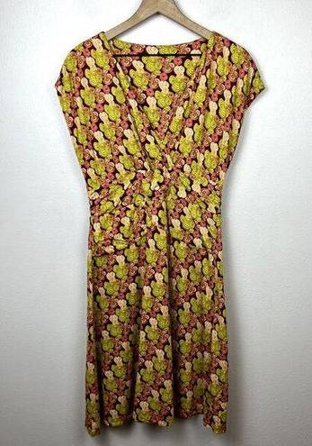 Garnet Hill  Wrap Surplice Faux Wrap Printed Dress Size L Stretch Jersey Casual