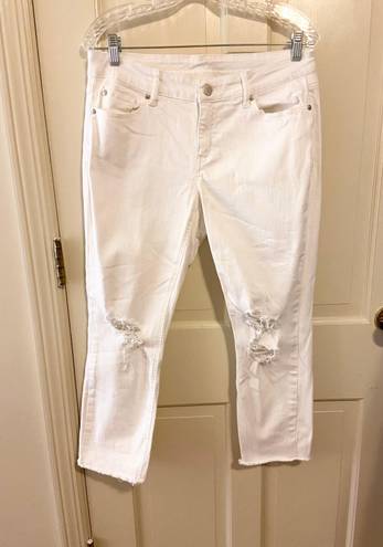 Crown & Ivy raw hem white distressed skinny jeans