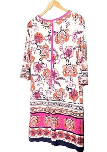 Chico's NWT Chico’s Floral Print Fitted Short Dress Pink Combo 3/4 Sleeves Womens 0 | XS