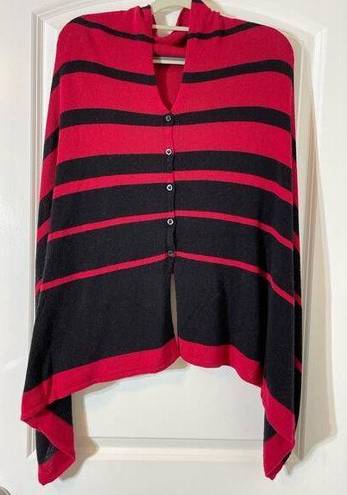 Chico's Chico’s Red Black Striped Button Down Poncho Ruana Size Small