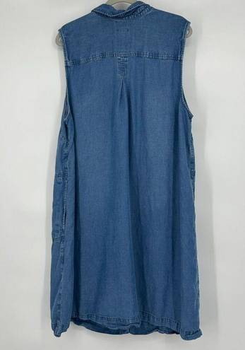 J.Jill  Denim Chambray Midi Shirt Dress Snap Front Sleeveless Pockets Size 3X