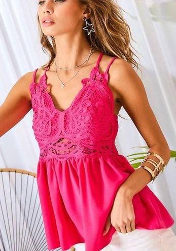 Main Strip  Eyelet Lace Criss Cross Tank Top Pink Size Small