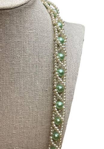 Twisted Long strand of Pearls  around light Green Beads Necklace