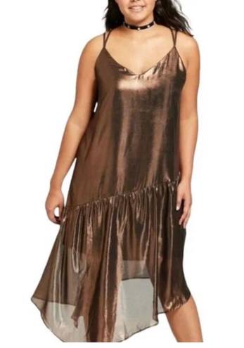 Xhilaration Women's Plus Size Metallic Lined Asymmetrical Spaghetti Strap Dress