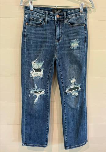 Judy Blue distressed mid rise straight cropped jeans