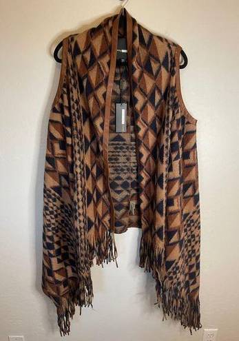 Tracy Reese NEW Plenty by  Brown Canton Wool Fringe Vest w Faux Leather Trim XS/S