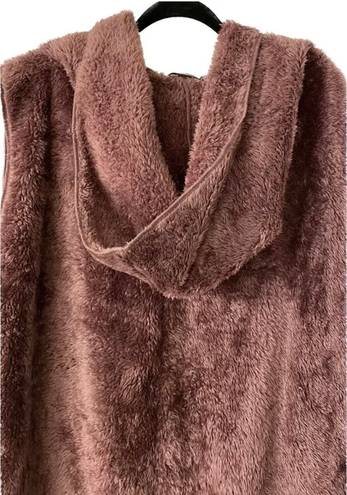 Zenana Outfitters Purple plush polyester long open-front hooded sleeveless cardigan