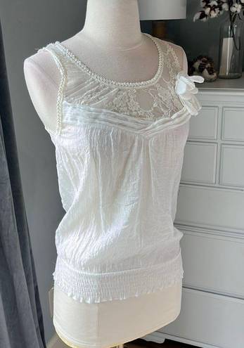 Edge Romantic Lace Sheer Top Tank Off White Cream Shirt Womens Small