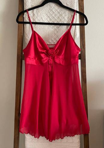 Victoria's Secret Vintage Victoria’s Secret red satin & chiffon rose appliqué slip dress 