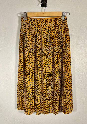 J.Crew Pleated Midi Skirt Size 00P Gold and Black Dot Print