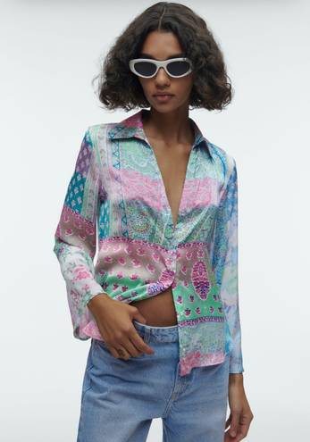 ZARA Floral Silk Top