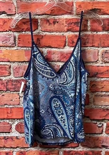 In Bloom Blue Paisley Print  by Jonquil Lace Trim V-Neck Camisole