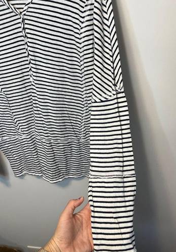 Edge Sundance V-Neck Striped Drop Sleeve Cotton Top Reverse Seam Raw  Sz L