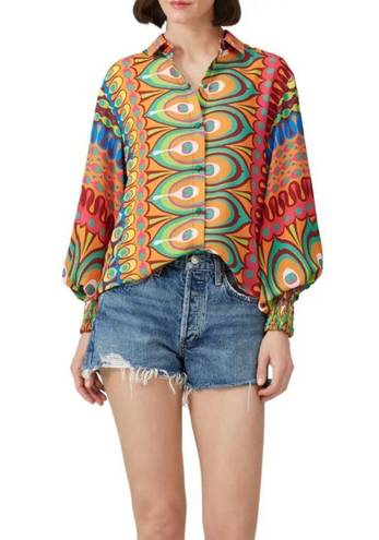 Alexis  Kaito Printed Button-Front Long-Sleeve Top XL