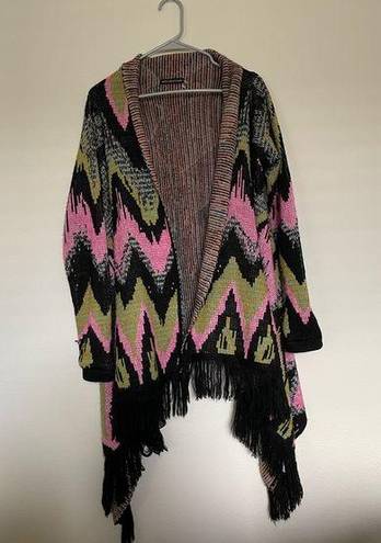 Hot & Delicious  chevron pattern cardigan black, pink, green