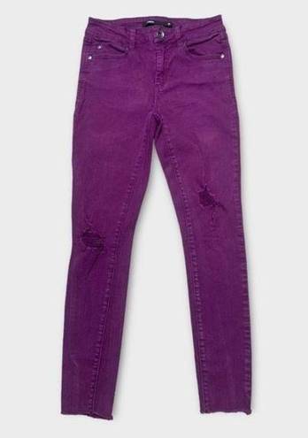 Harper Plum Purple Distressed Knee Raw Hem Skinny Jeans Womens Size 27